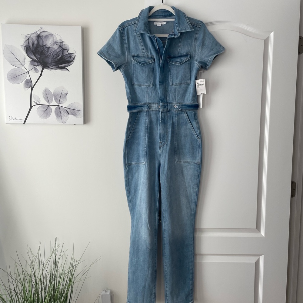 Good American Light Blue Denim Overalls
